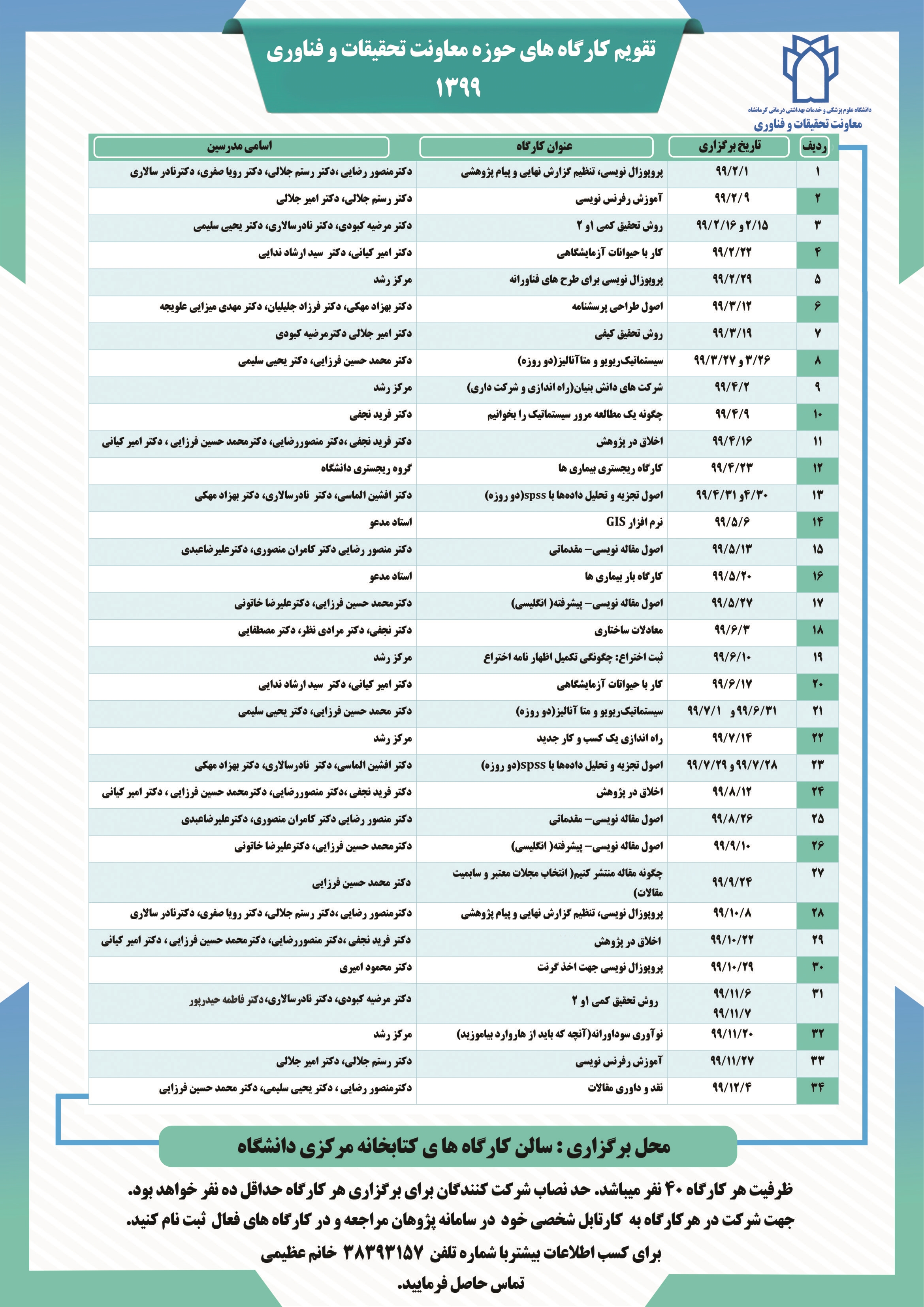 تقویم کارگاه ها